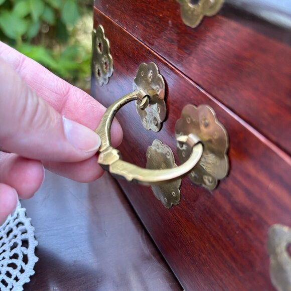 Vintage Rosewood Jewelry Box Brass Hardware Chest with Bone Medallion Solid Wood - Picture 16 of 16